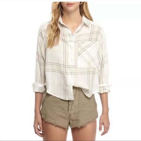 Free People cutie plaid button down top, size medium. - Picture 1 of 4